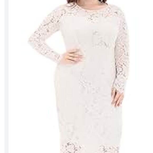 Wedding Dress Sz M Lined Simple Courthouse Elegant Rose Lace Long Sleeve Lined - Picture 3 of 16